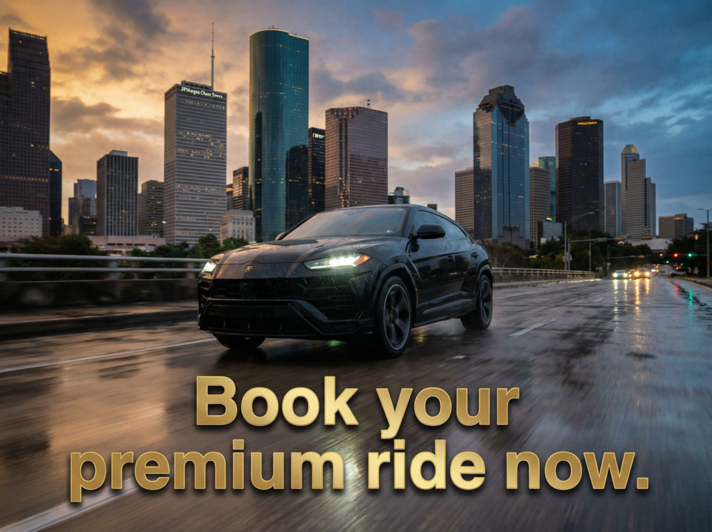 Close-up of the luxurious leather interior and ambient lighting in a premium SUV rental from Houston SUV Rentals, showcasing advanced technology and comfort.