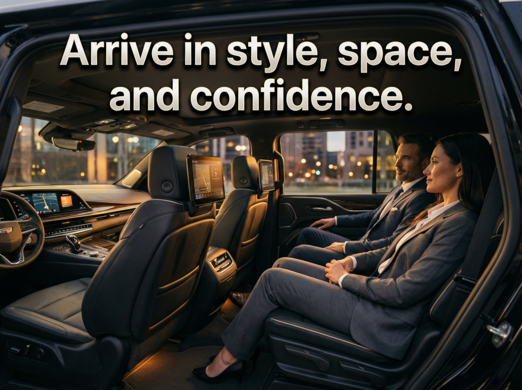 A premium SUV rental from Houston SUV Rentals waiting for pickup at George Bush Intercontinental Airport (IAH), offering a seamless and stylish arrival experience.