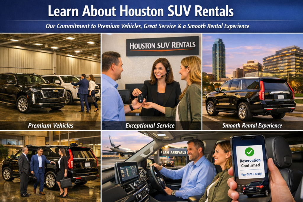 "Smiling couple seated comfortably inside a Houston rental SUV with a Reservation Confirmed notification on a smartphone — satisfied and ready to drive"
