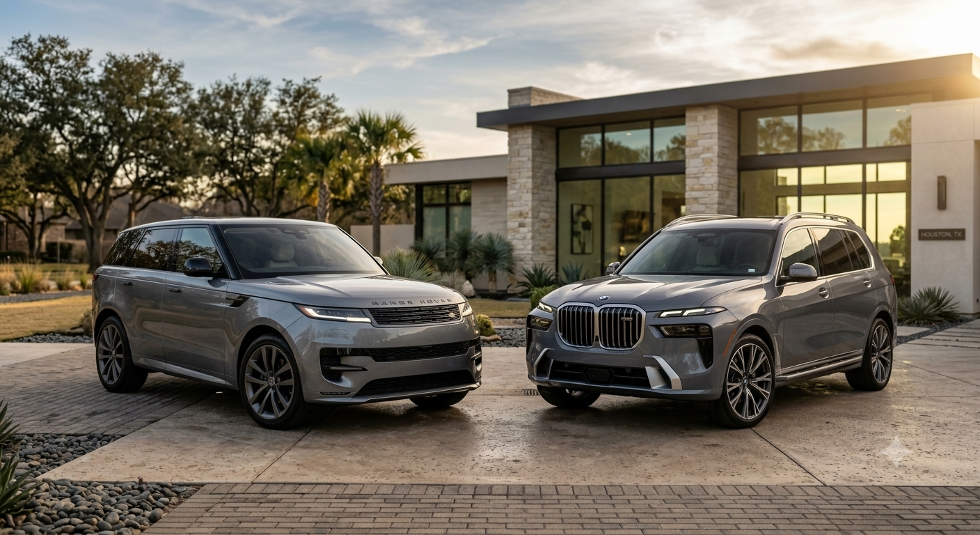 2026 Range Rover Sport and BMW X7 luxury elite SUVs available for rental at IAH Houston Texas